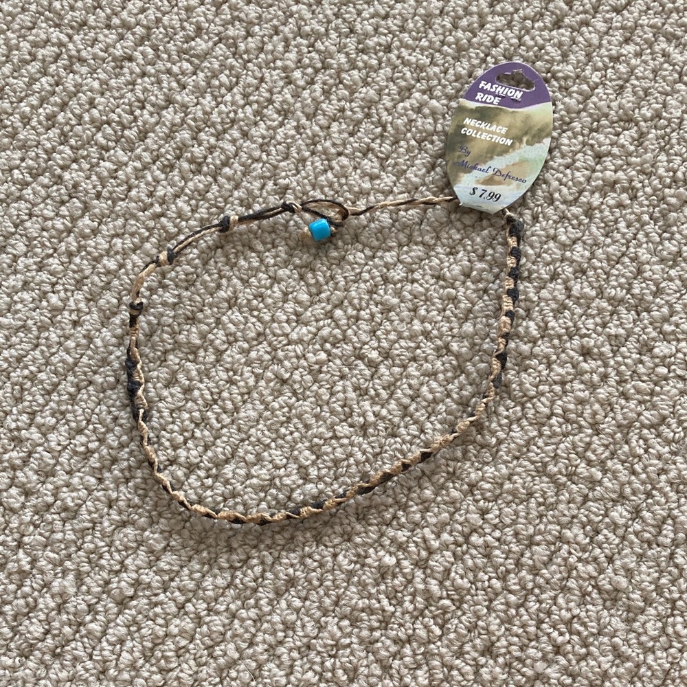 NEW Straw braided Adjustable Choker Necklace with Blue Bead NWT